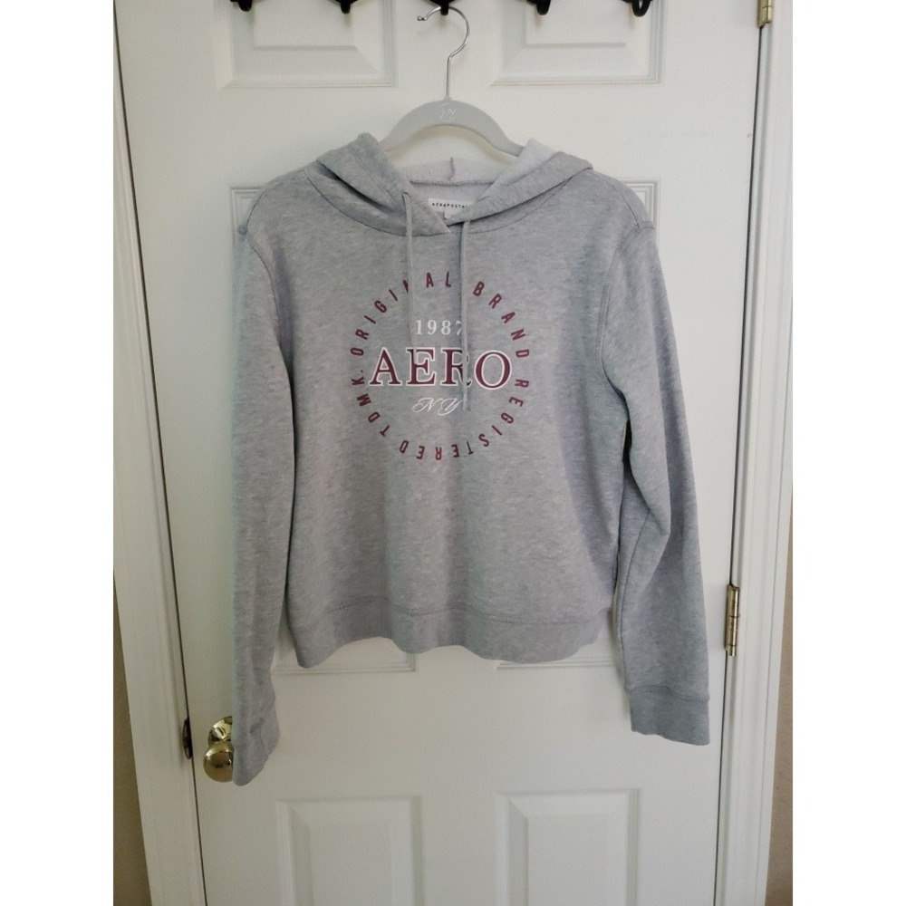 Aeropostale Womens Gray 1987 Aero Logo Hoodie Sweatshirt Pullover L